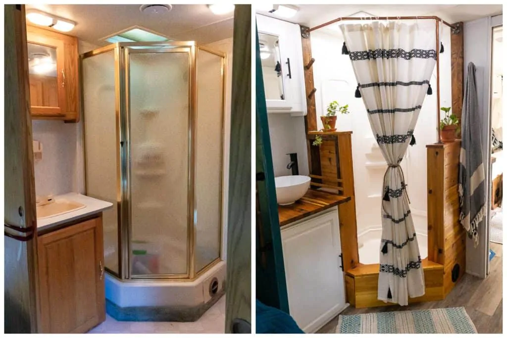 Before and After of RV bathroom and shower remodel