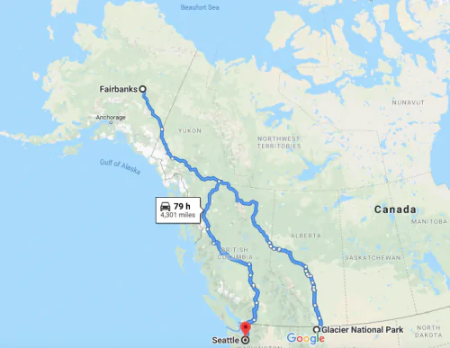 Map of routes to Alaska