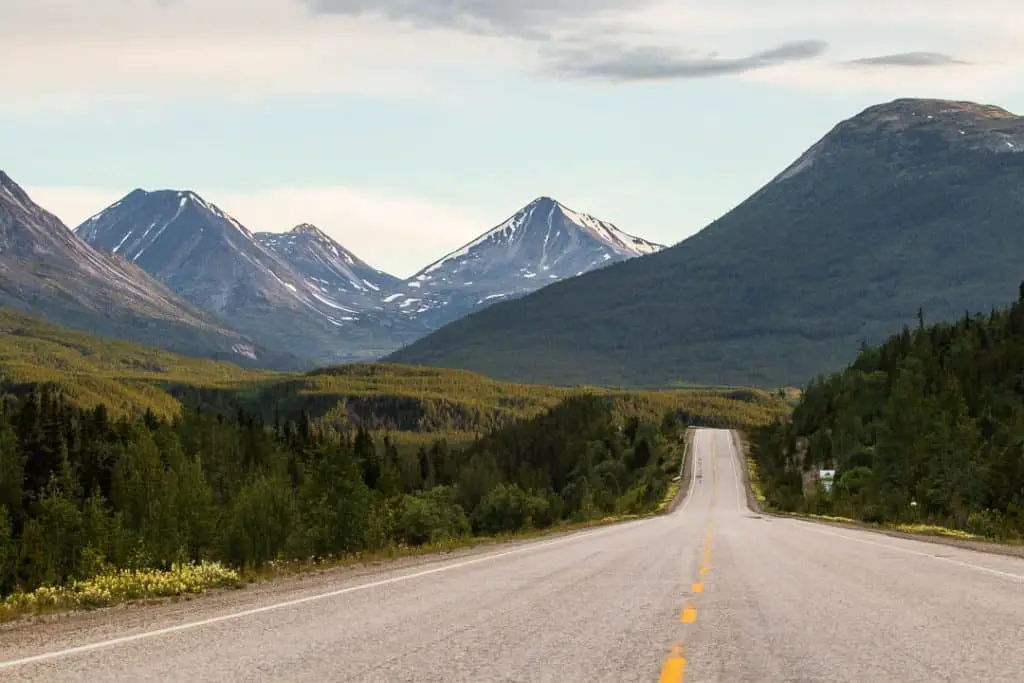 Empty road in Alaska in the mountains