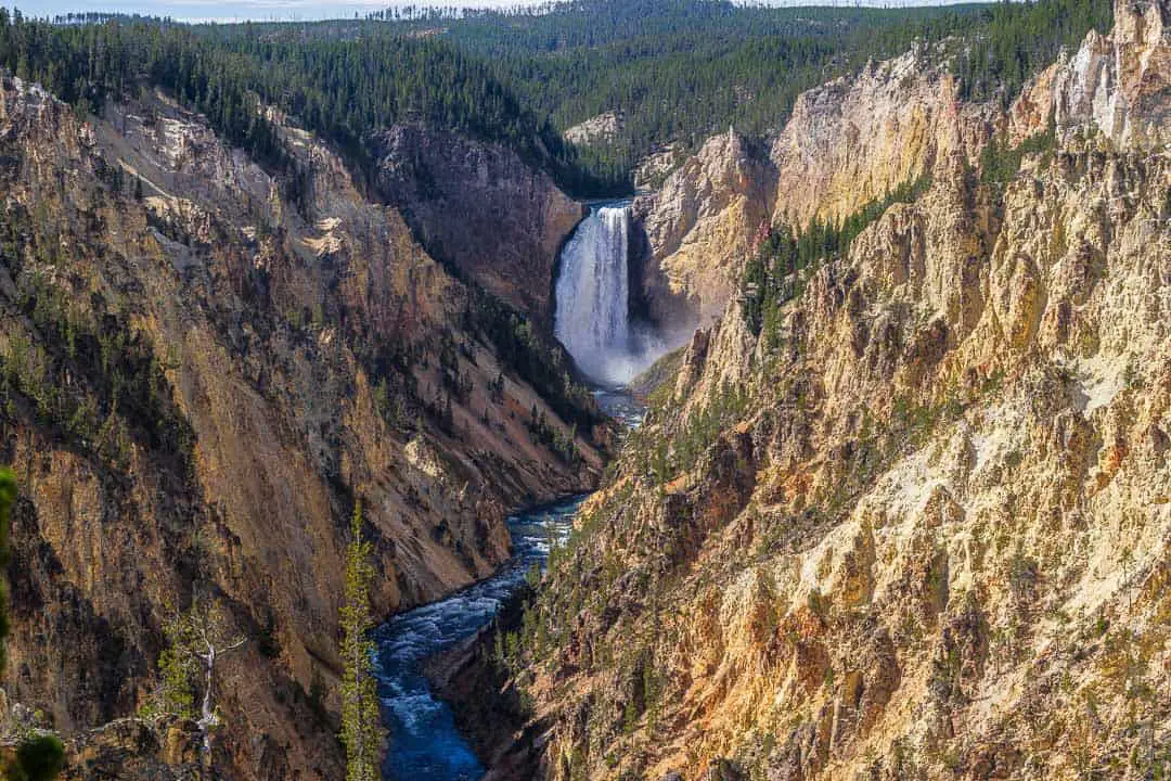 Yellowstone river waterfall flowing through the Grand Canyon of Yellowstone