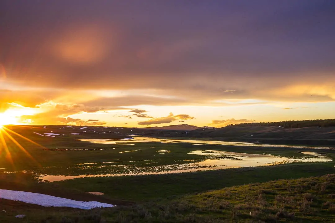 Sunset over the Yellowstone river in Hayden Valley