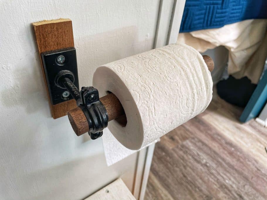 DIY wood dowel toilet paper holder