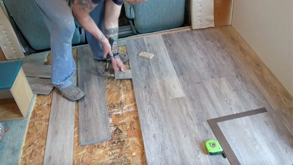 Installing clip and lock together vinyl plank flooring in an RV